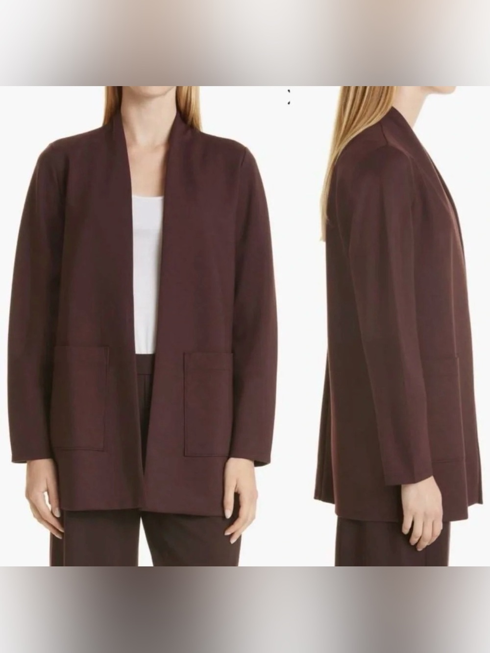Eileen Fisher Open-Front Longline Jacket in Plum
